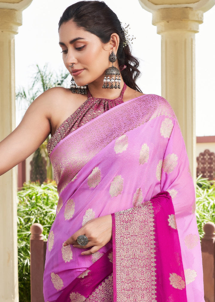 Shades Of Purple Zari Woven Georgette Saree