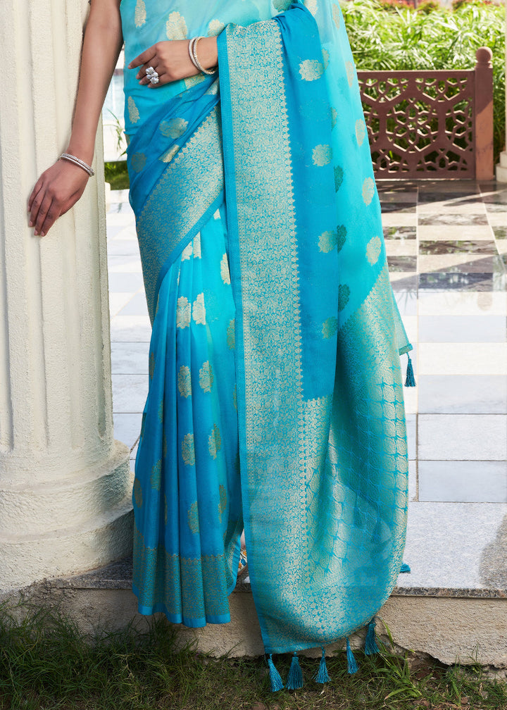 Shades Of Blue Zari Woven Georgette Saree