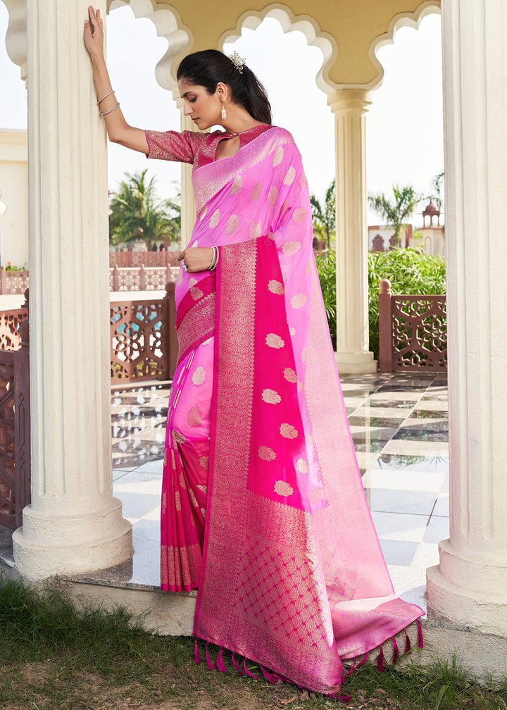 Shades Of Pink Zari Woven Georgette Saree