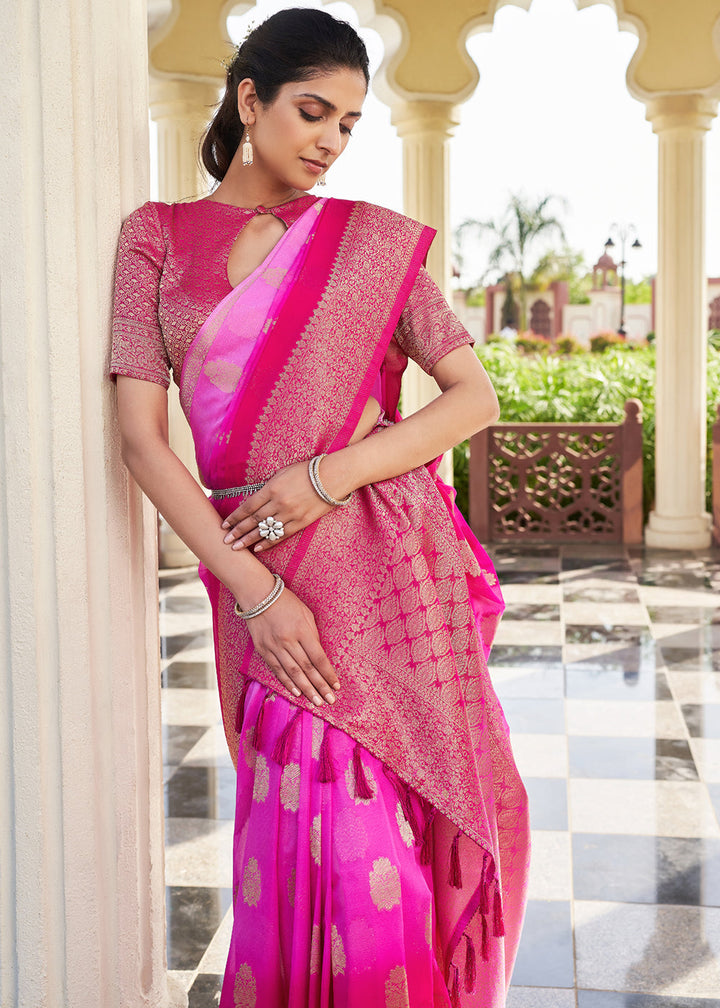 Shades Of Pink Zari Woven Georgette Saree