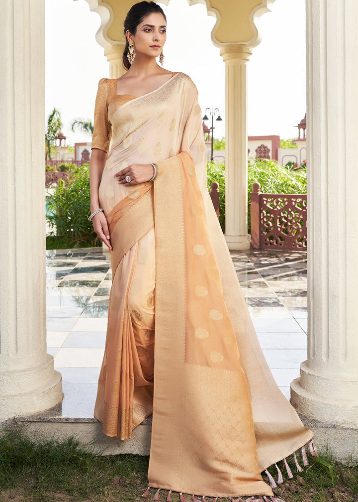 Tan Brown Zari Woven Georgette Saree