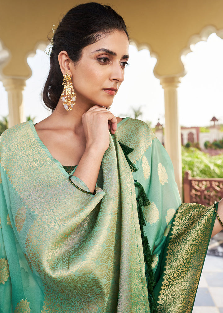 Shades Of Green Zari Woven Georgette Saree