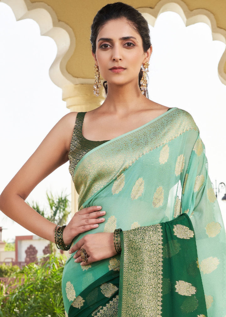 Shades Of Green Zari Woven Georgette Saree