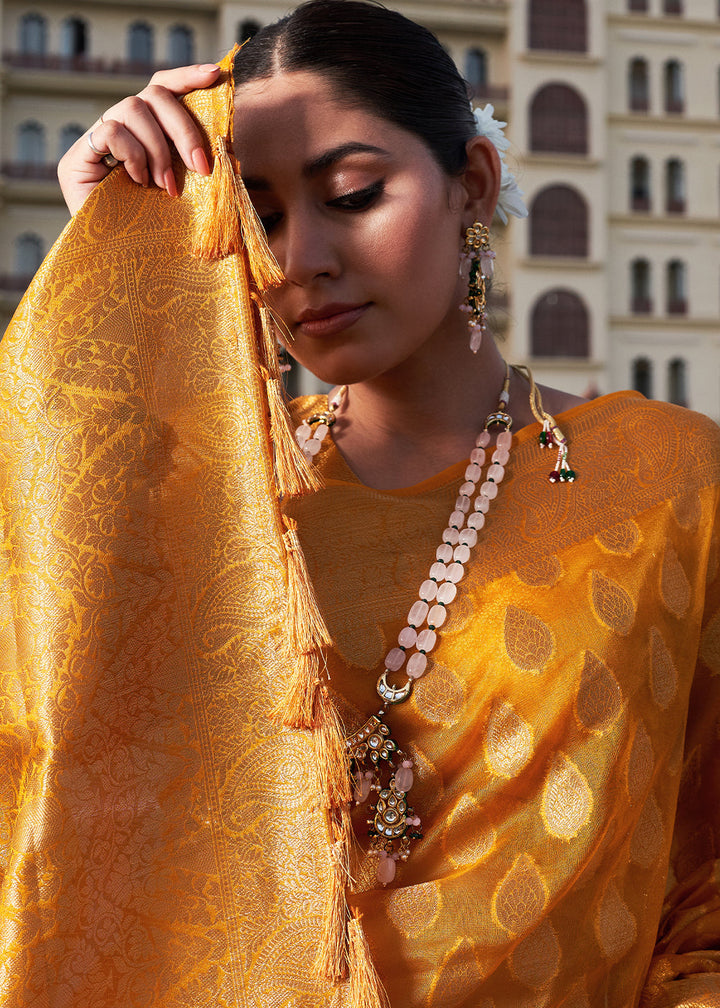 Avocado Green Woven Organza Saree