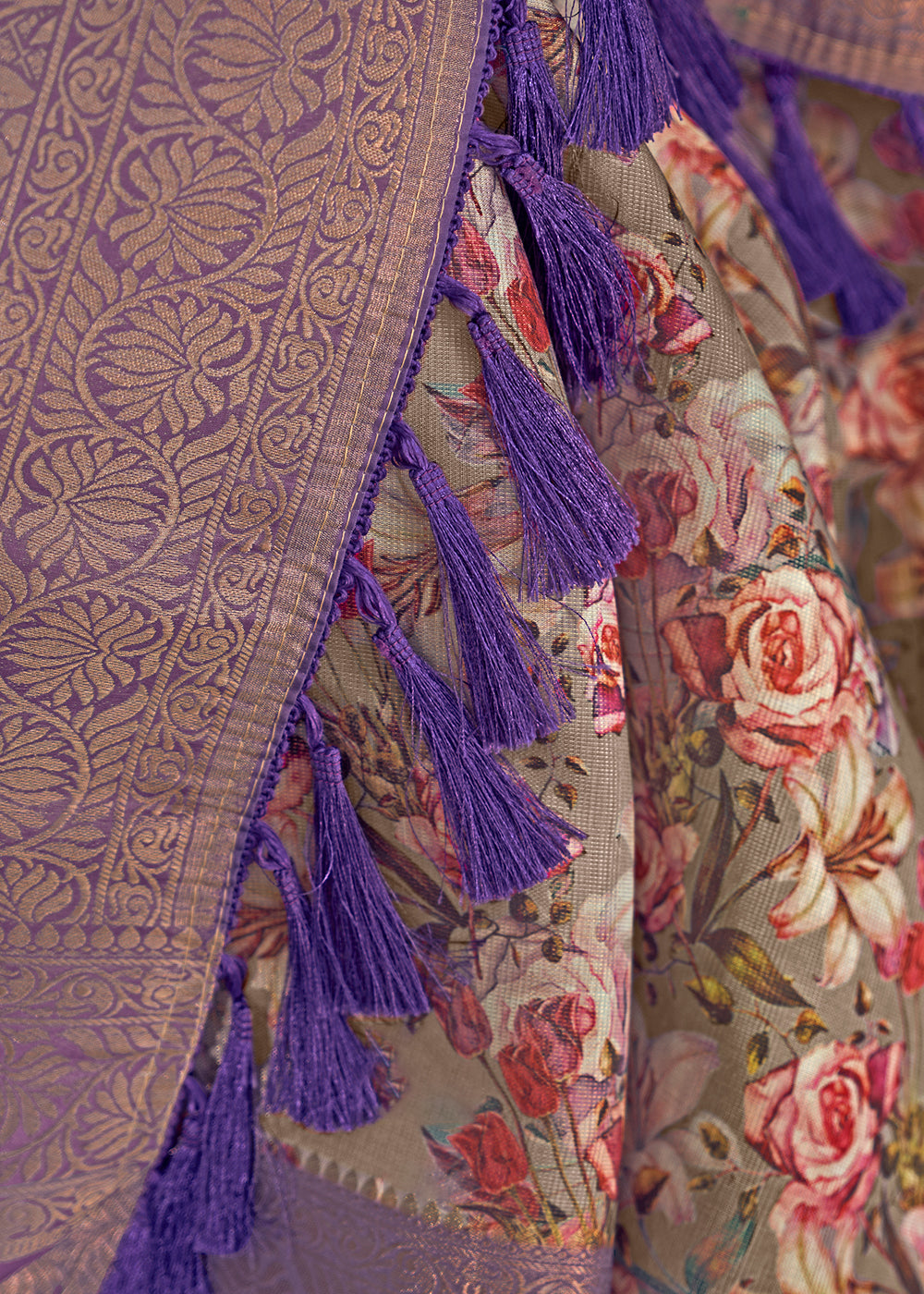 Shades Of Purple Digital Printed Tissue Silk Saree