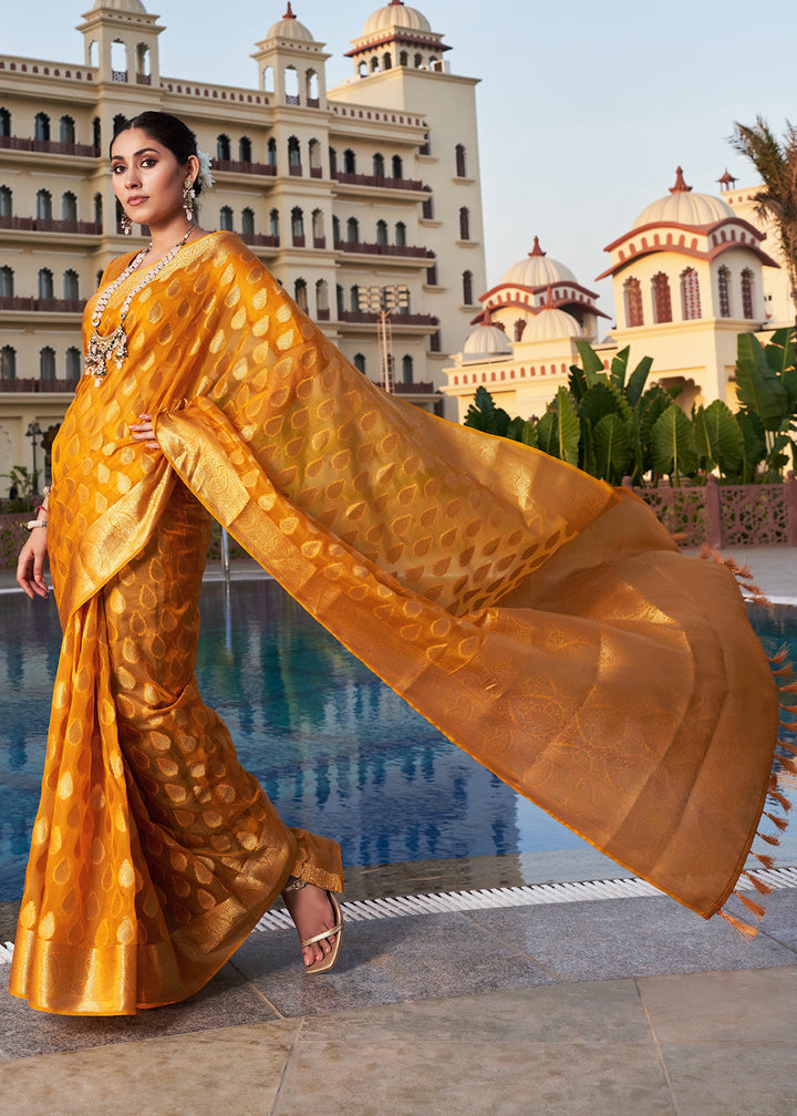 Bronze Orange Woven Organza Saree