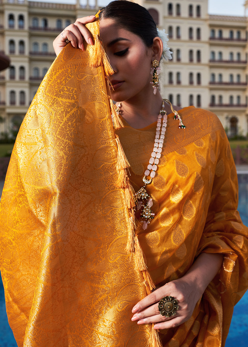 Bronze Orange Woven Organza Saree