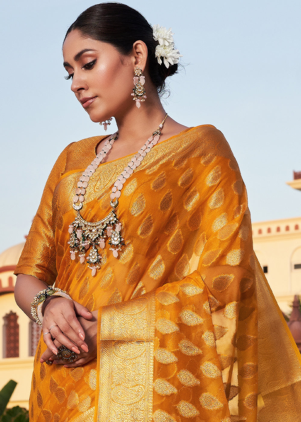 Bronze Orange Woven Organza Saree