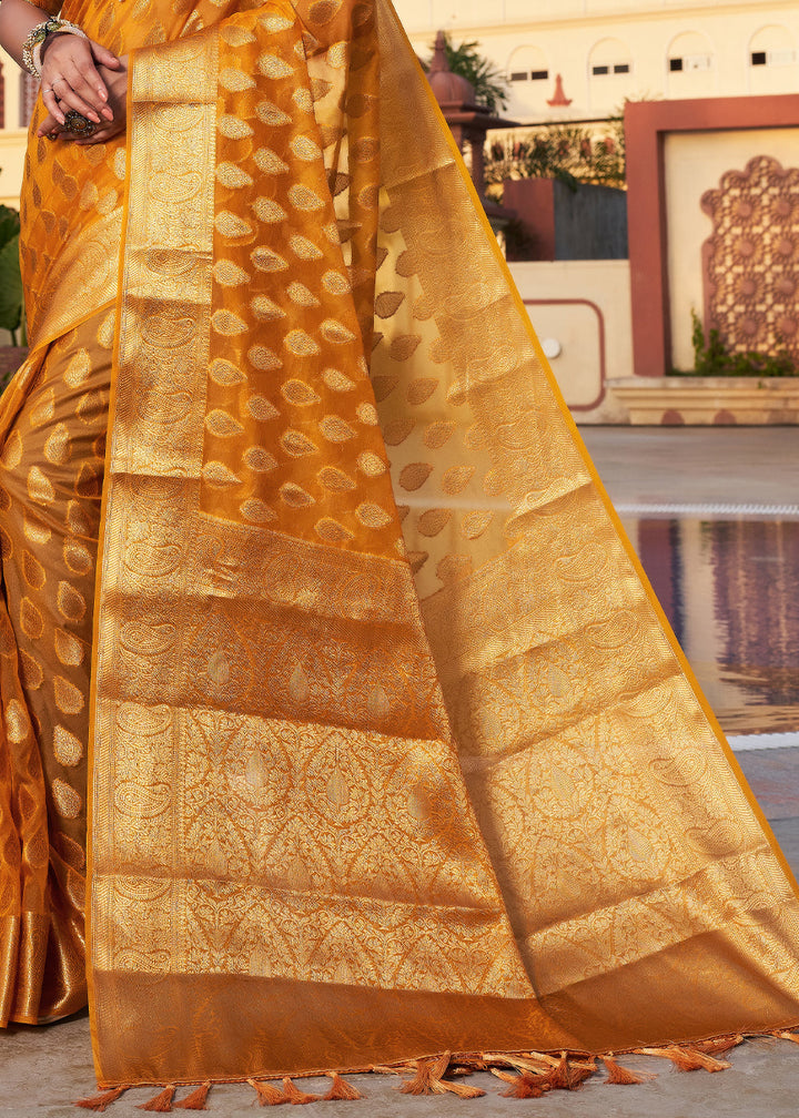 Bronze Orange Woven Organza Saree