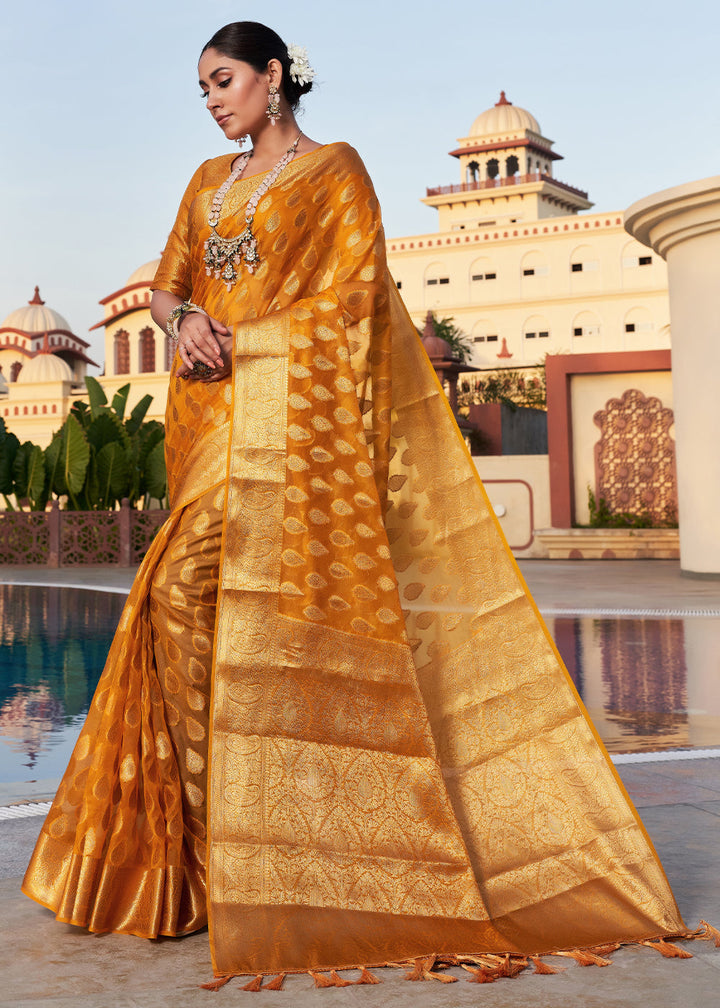 Bronze Orange Woven Organza Saree