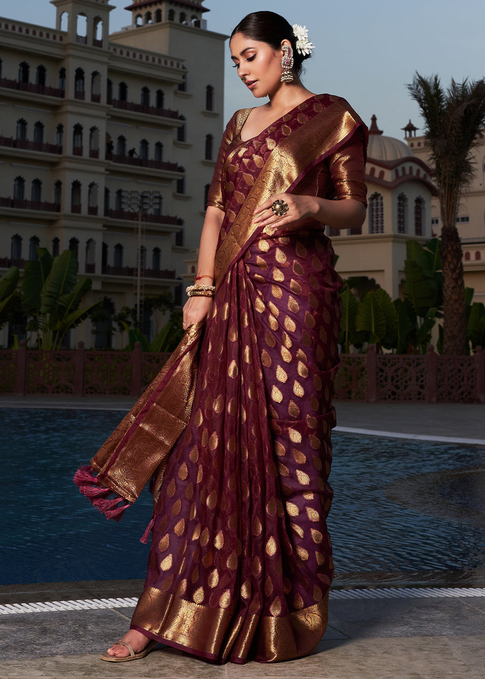 Tyrian Purple Woven Organza Saree