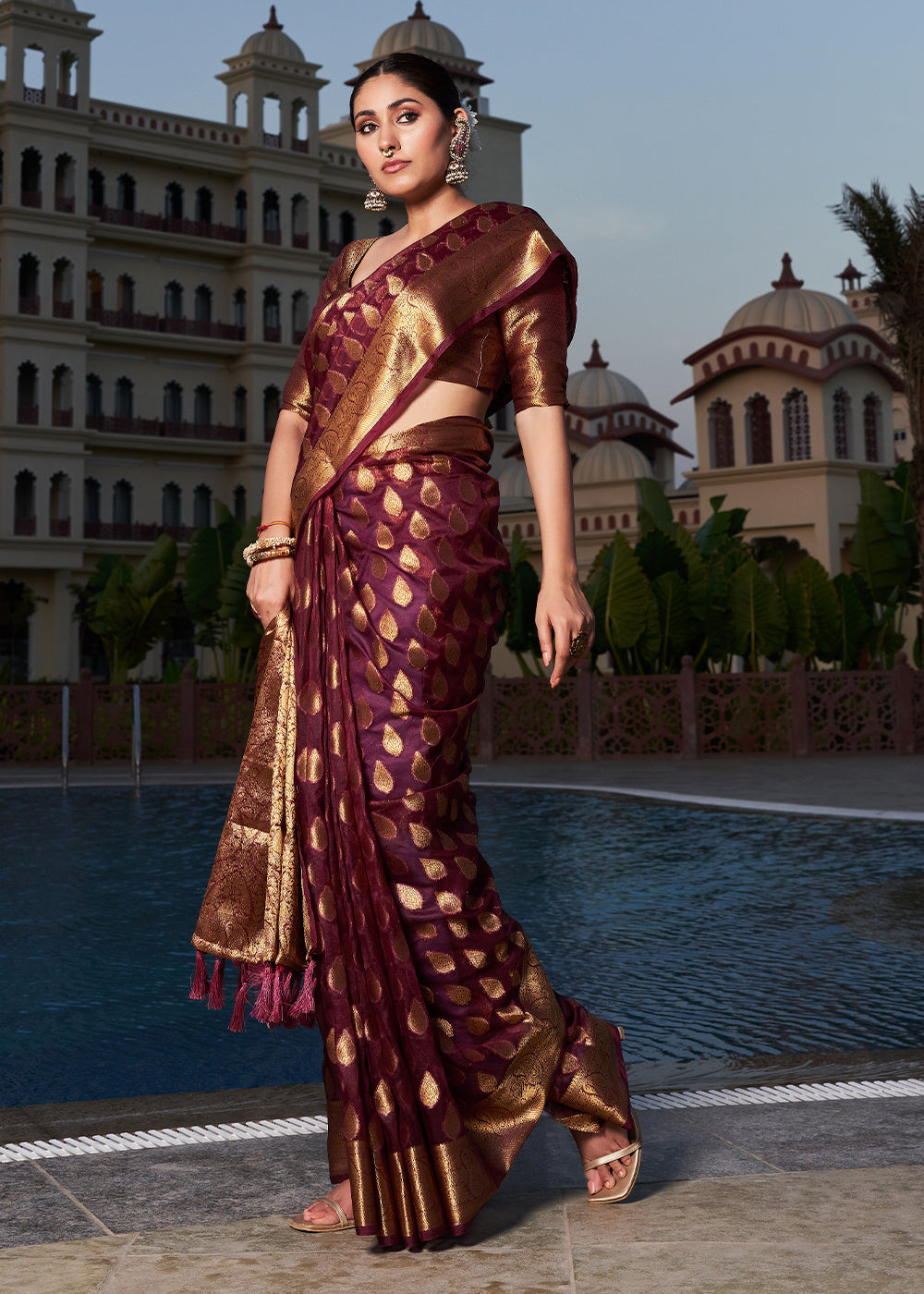 Tyrian Purple Woven Organza Saree