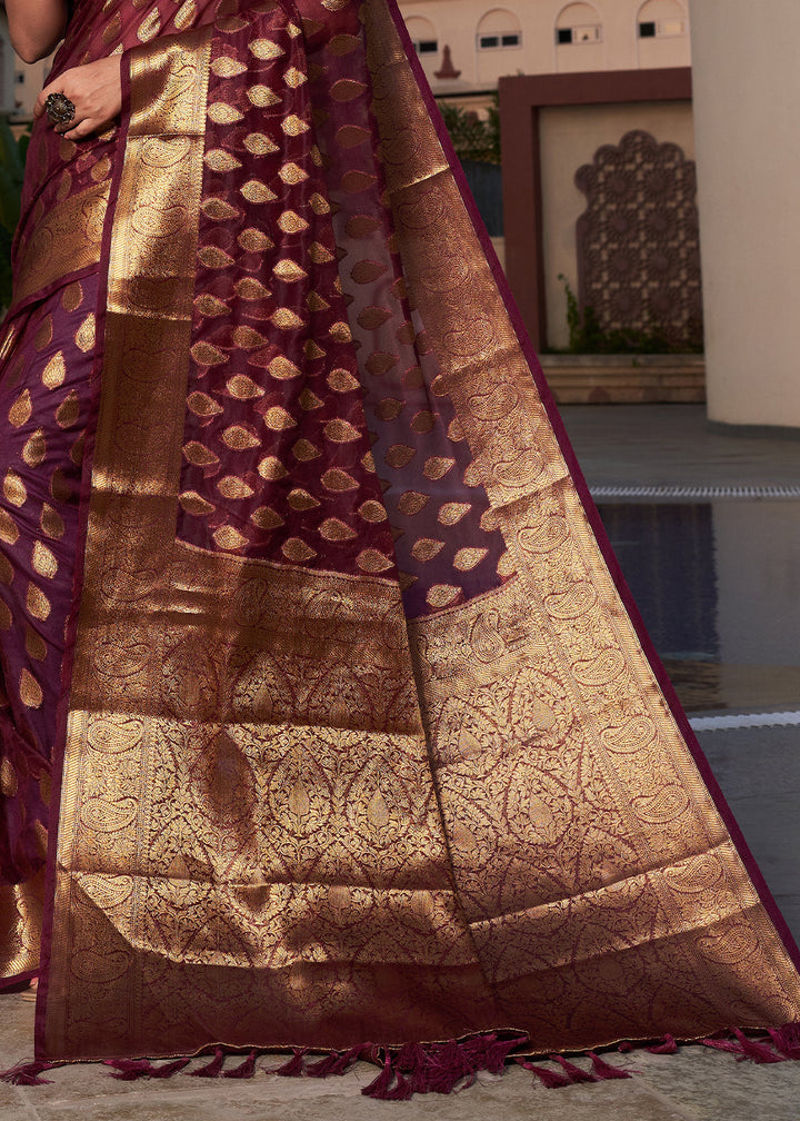 Tyrian Purple Woven Organza Saree