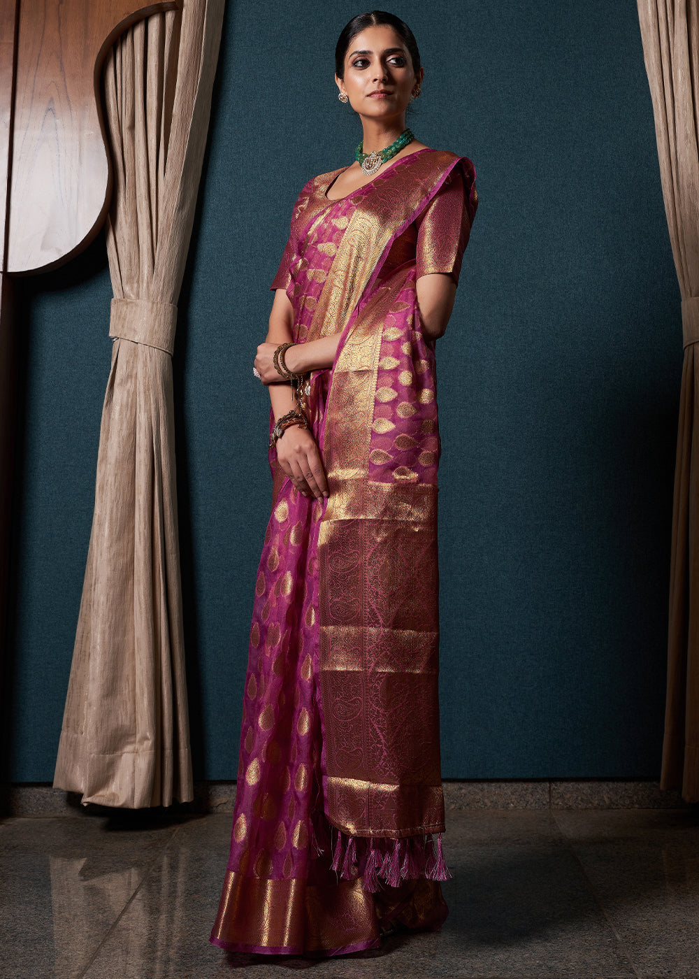 Lollipop Purple Woven Organza Saree