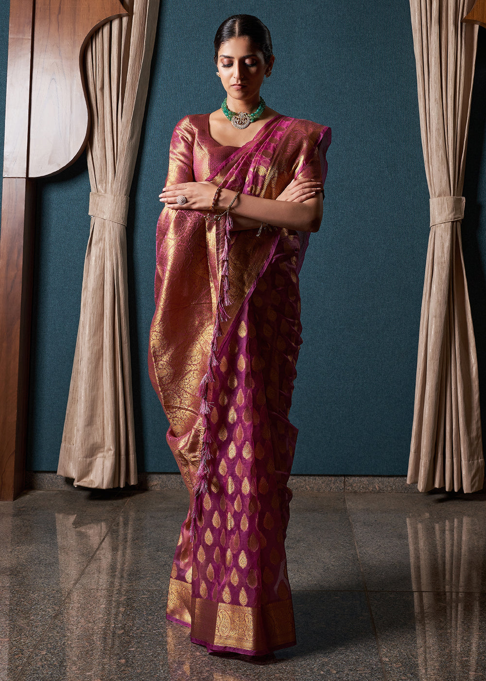 Lollipop Purple Woven Organza Saree