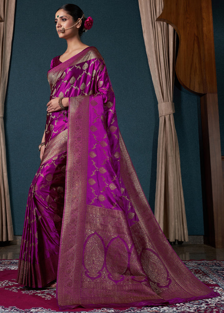 Mardi Gras Purple Zari Woven Satin Silk Saree