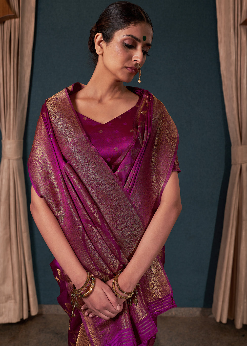 Mardi Gras Purple Zari Woven Satin Silk Saree