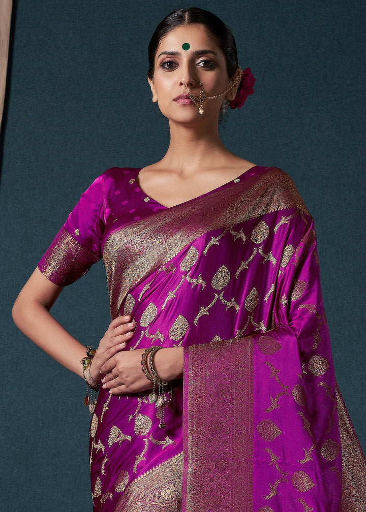 Mardi Gras Purple Zari Woven Satin Silk Saree