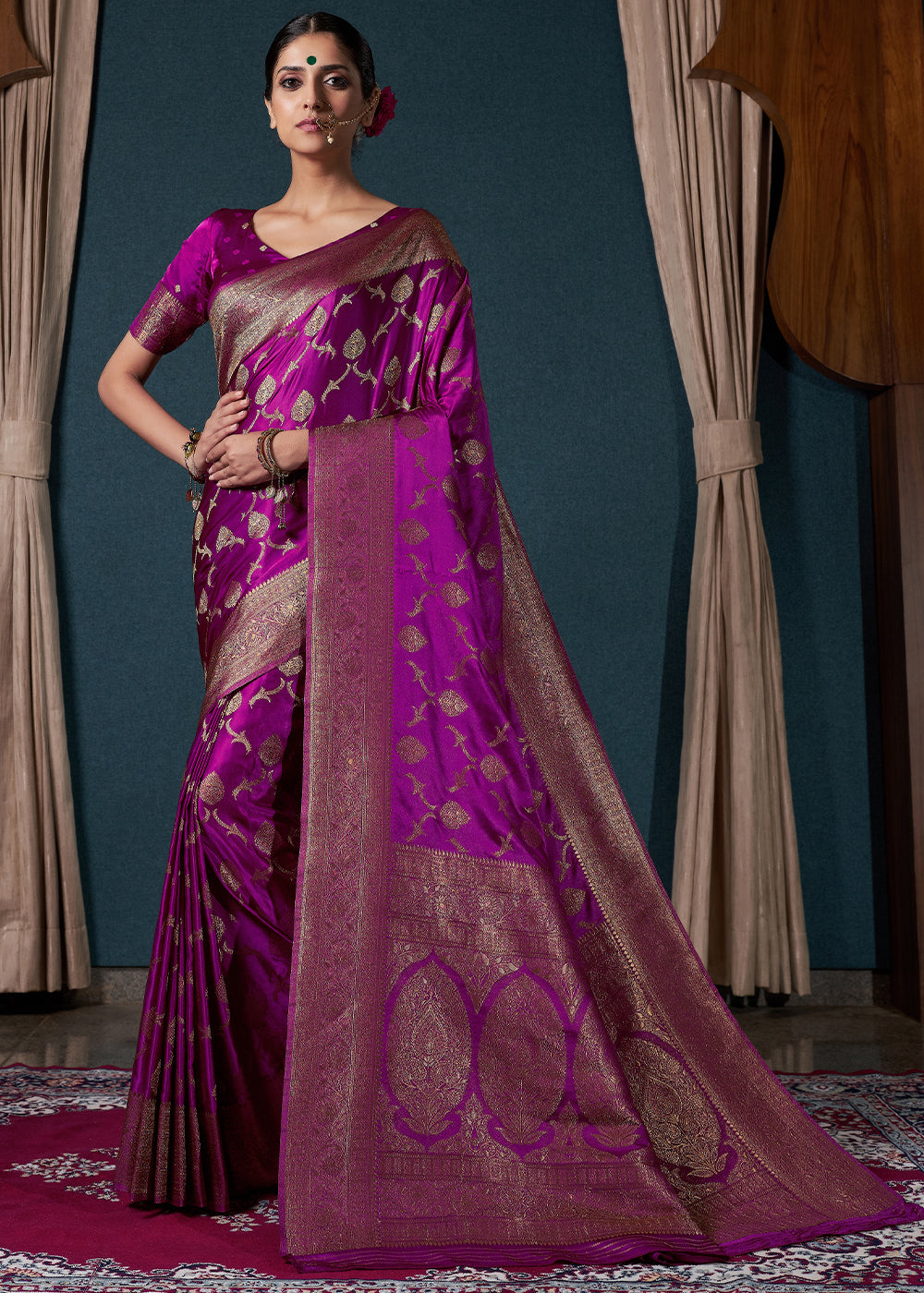 Mardi Gras Purple Zari Woven Satin Silk Saree