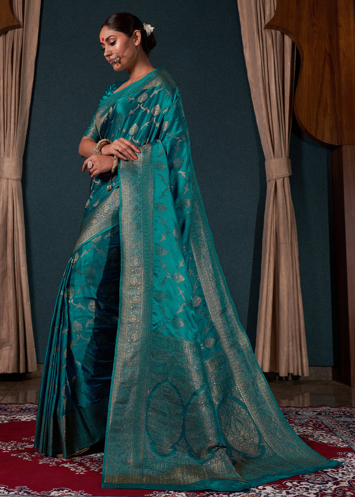 Star Command Blue Zari Woven Satin Silk Saree