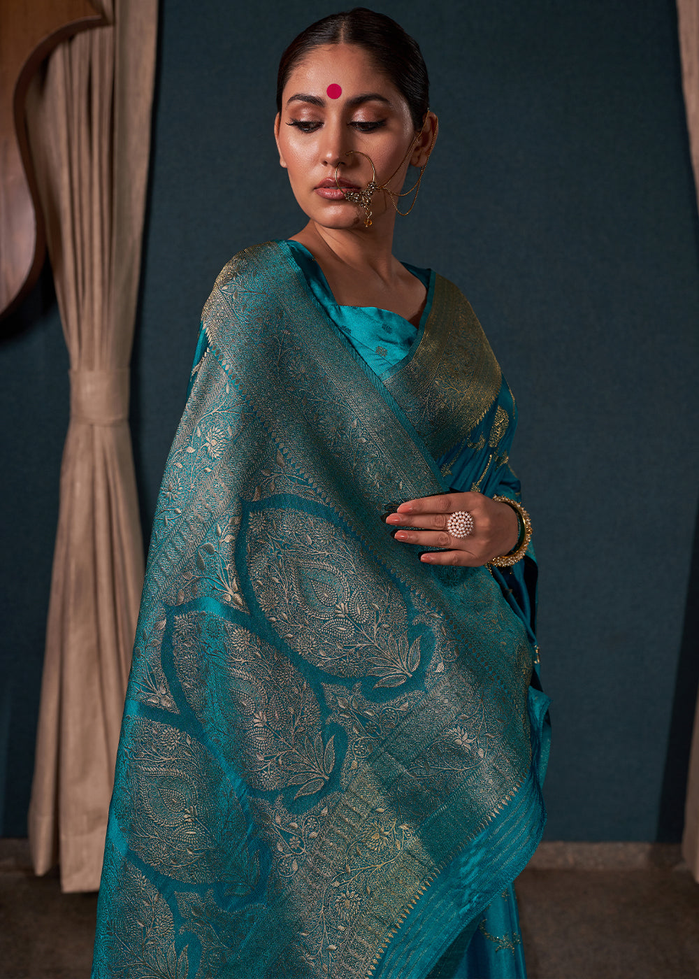 Star Command Blue Zari Woven Satin Silk Saree