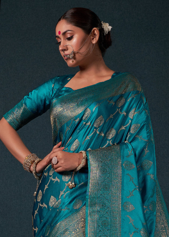 Star Command Blue Zari Woven Satin Silk Saree