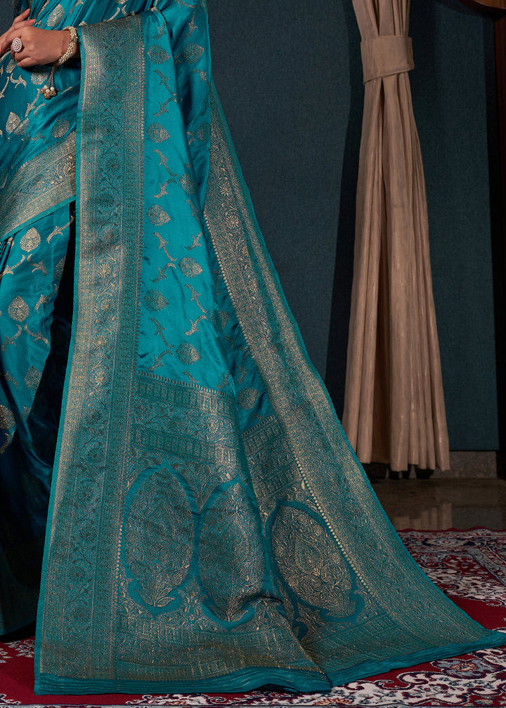 Star Command Blue Zari Woven Satin Silk Saree