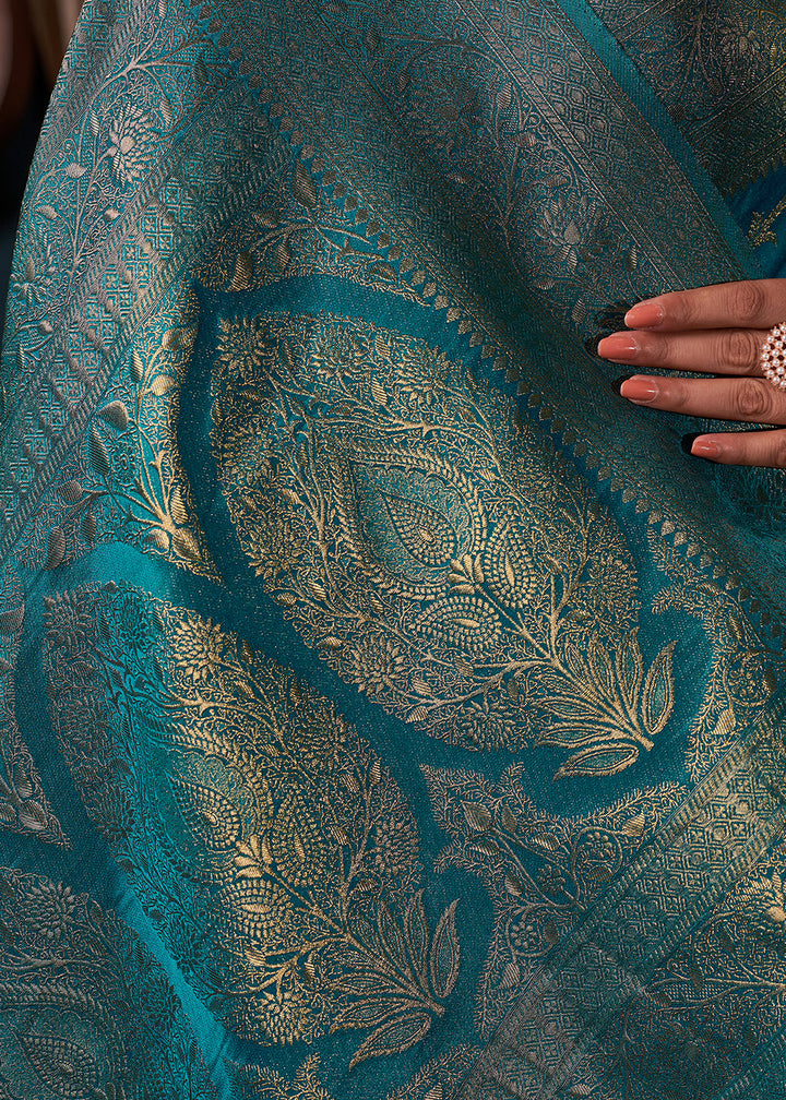 Star Command Blue Zari Woven Satin Silk Saree