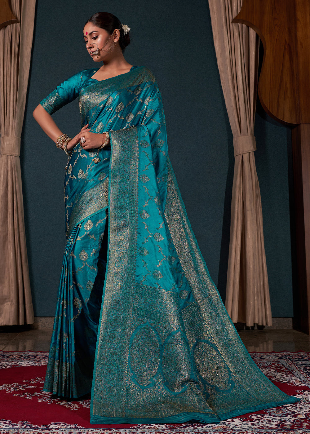 Star Command Blue Zari Woven Satin Silk Saree