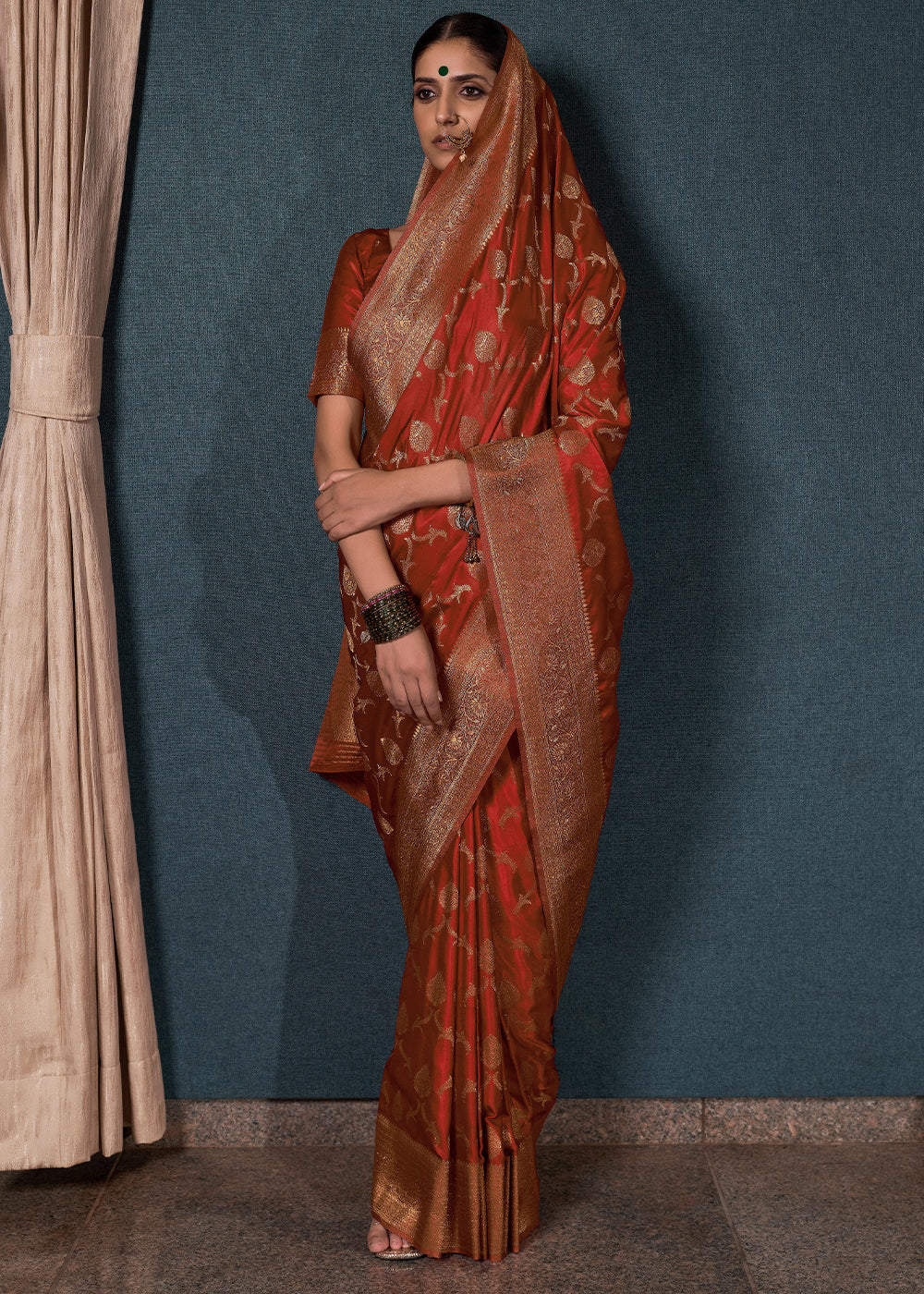 Sienna Brown Zari Woven Satin Silk Saree