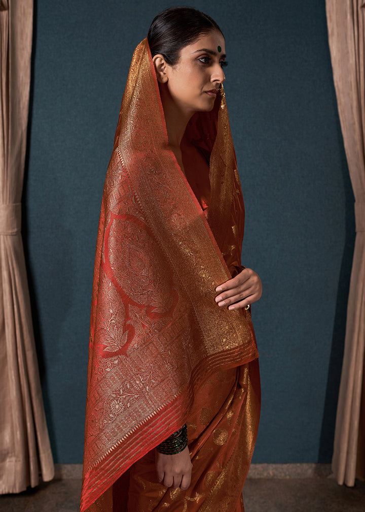 Sienna Brown Zari Woven Satin Silk Saree