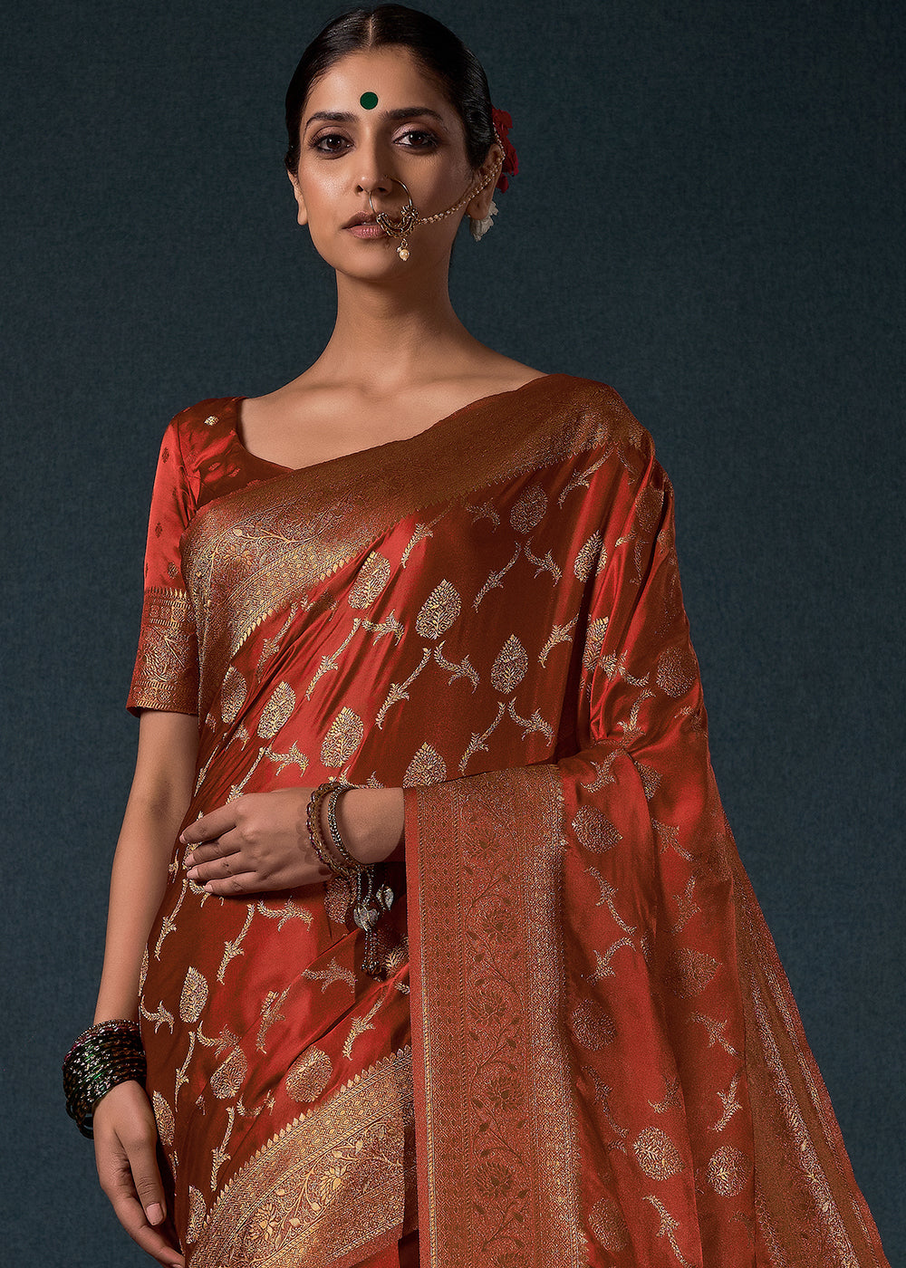 Sienna Brown Zari Woven Satin Silk Saree