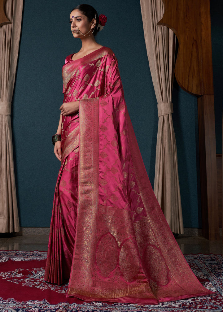 Shades Of Pink Zari Woven Satin Silk Saree