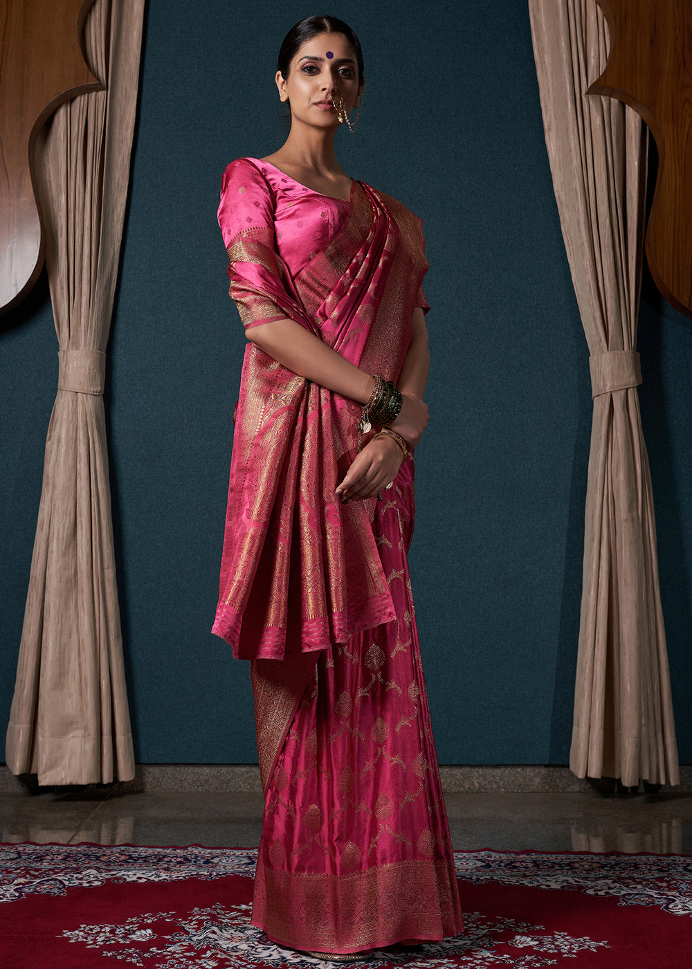 Shades Of Pink Zari Woven Satin Silk Saree