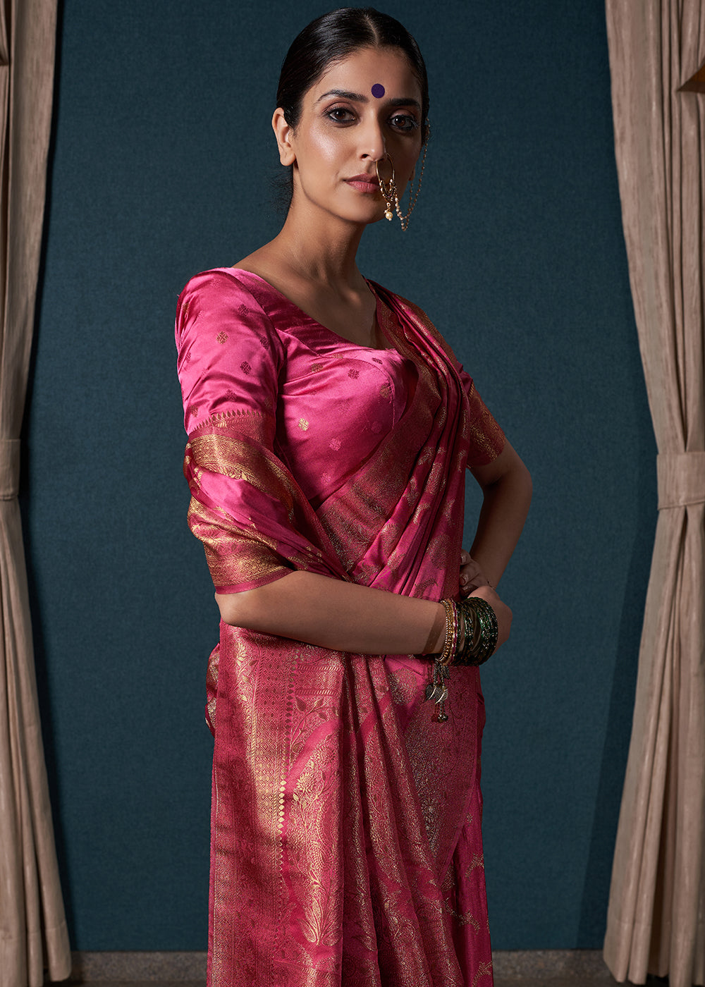 Shades Of Pink Zari Woven Satin Silk Saree