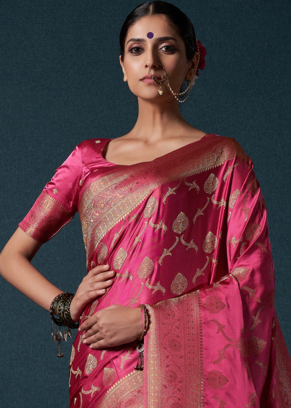 Shades Of Pink Zari Woven Satin Silk Saree