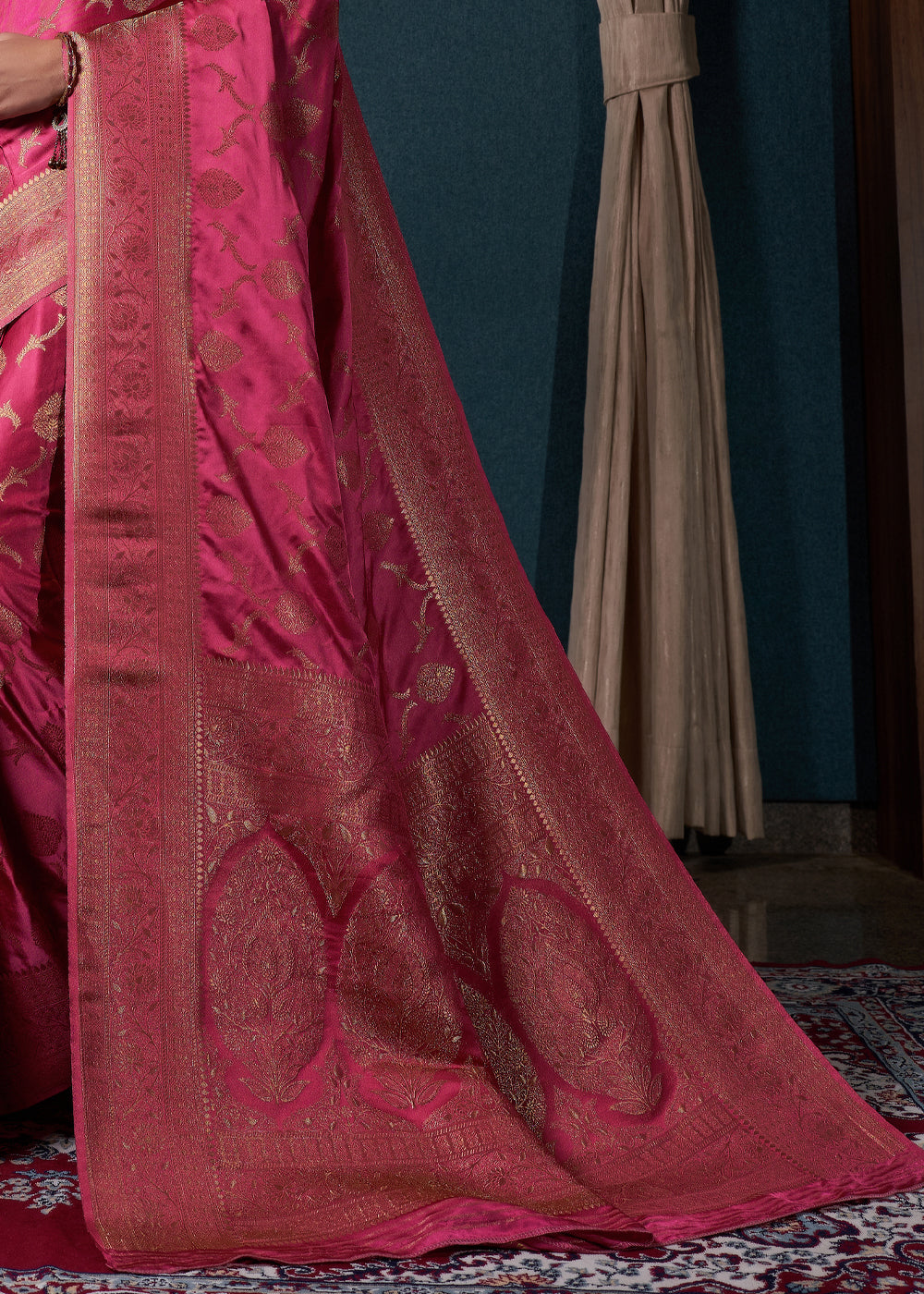 Shades Of Pink Zari Woven Satin Silk Saree