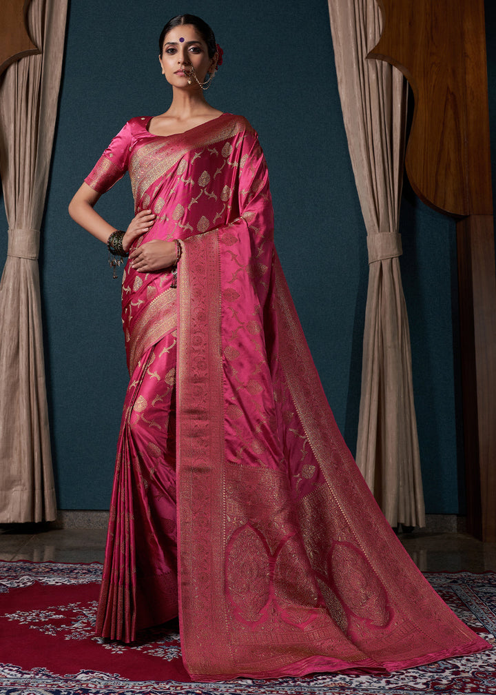 Shades Of Pink Zari Woven Satin Silk Saree