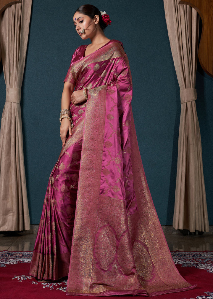 Shades Of Purple Zari Woven Satin Silk Saree