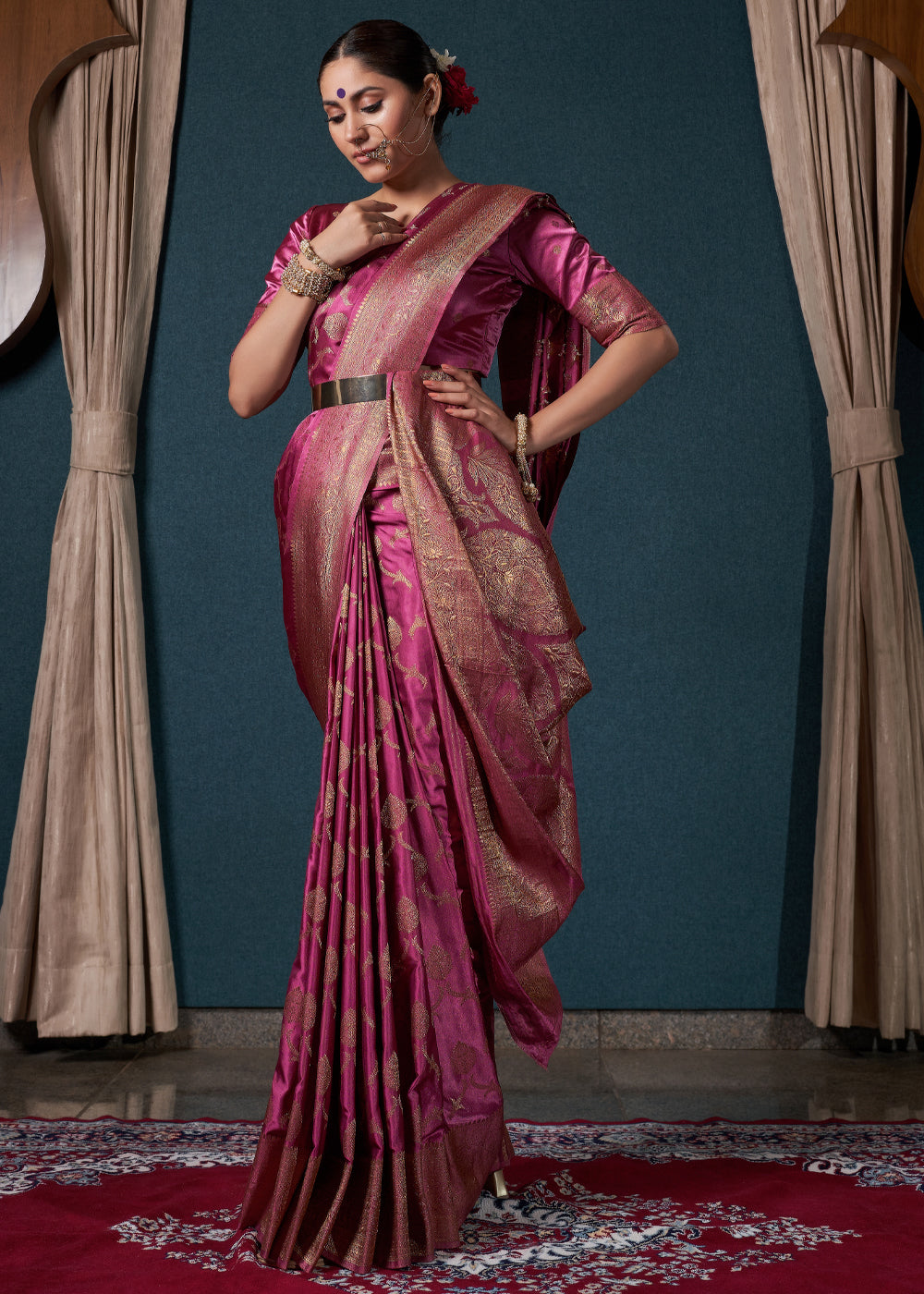 Shades Of Purple Zari Woven Satin Silk Saree