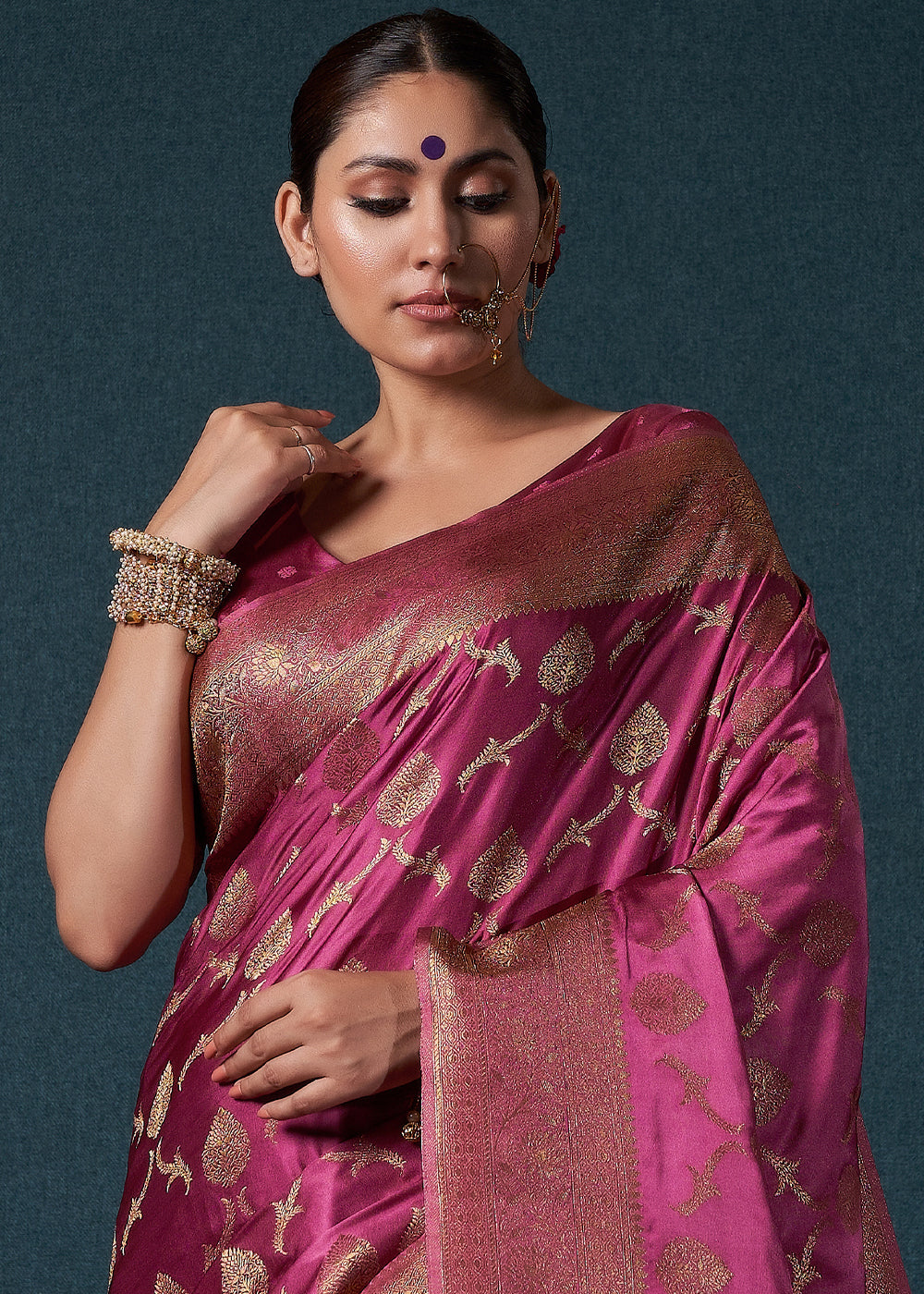 Shades Of Purple Zari Woven Satin Silk Saree