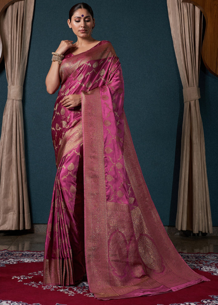 Shades Of Purple Zari Woven Satin Silk Saree