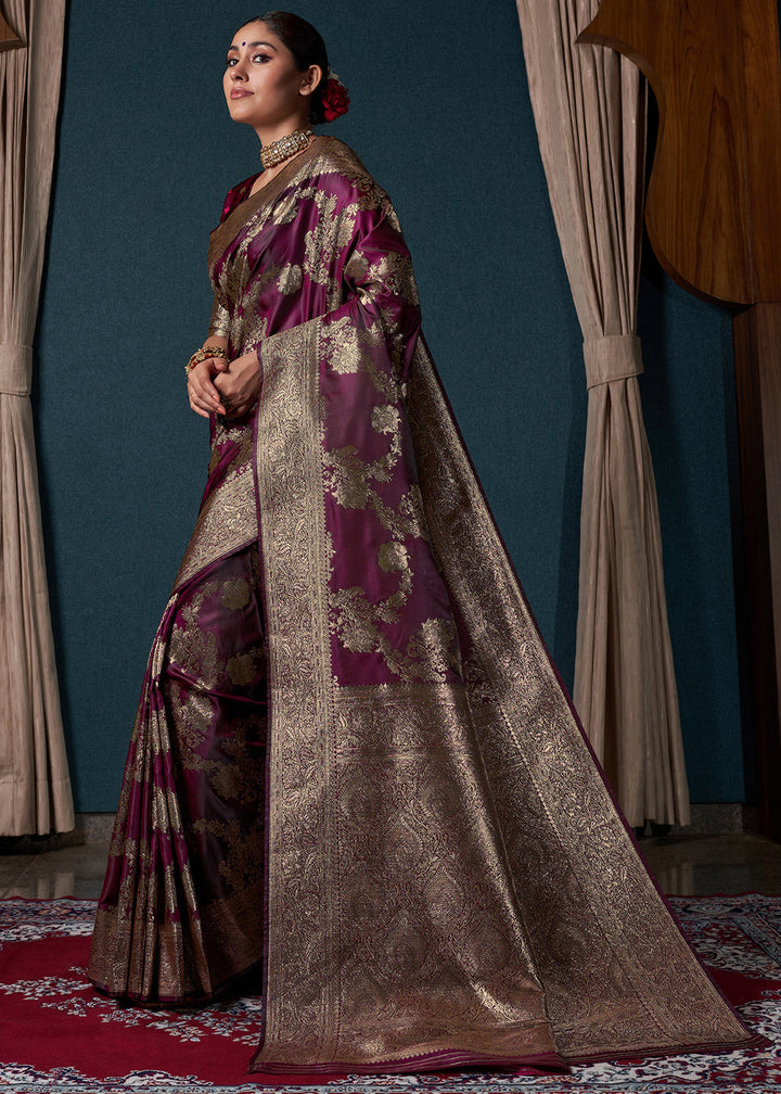 Boysenberry Purple Zari Woven Satin Silk Saree