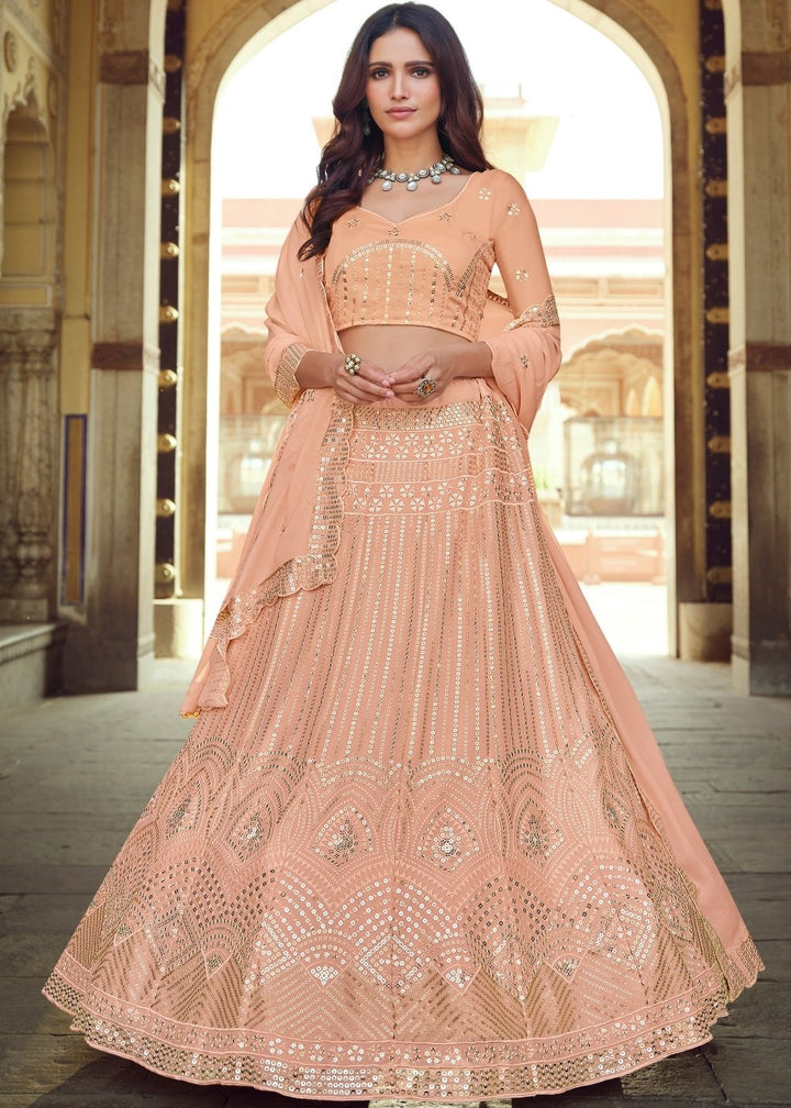 Peach Pink Georgette Lehenga Choli with Sequins & Thread work