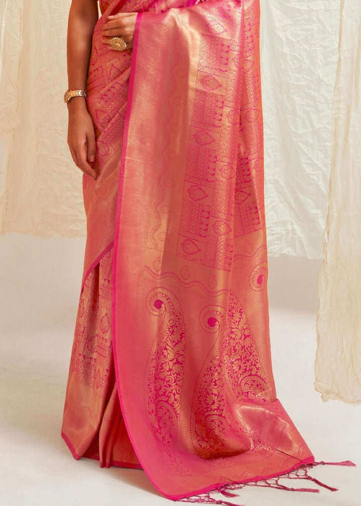 Hot Pink & Golden Blend Kanjivaram Silk Saree