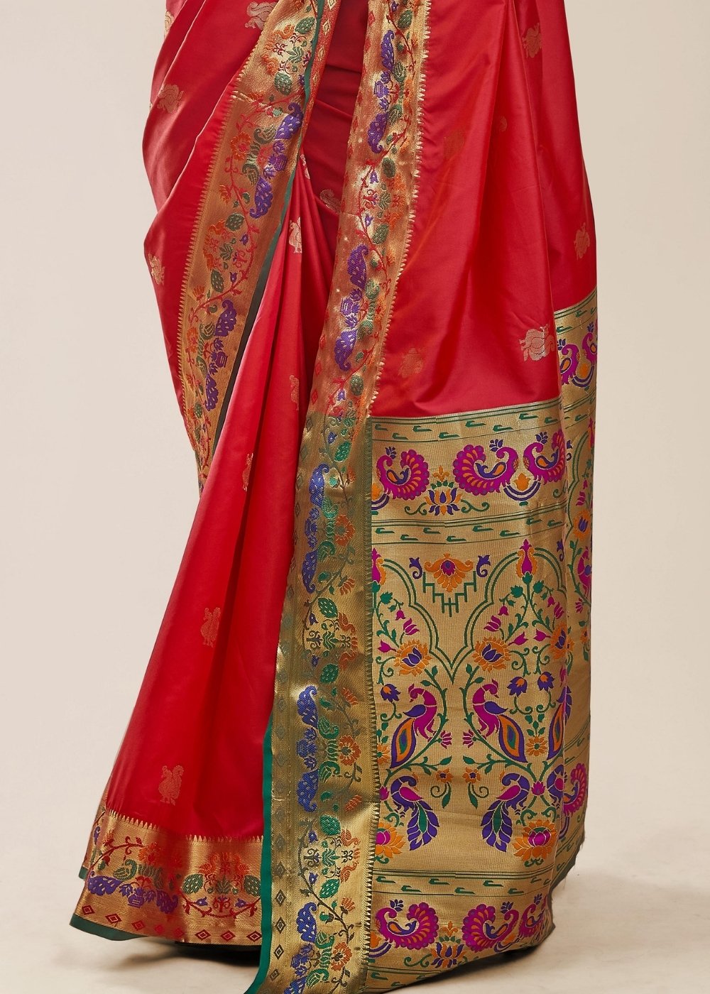 Tomato Red Woven Paithani Silk Saree