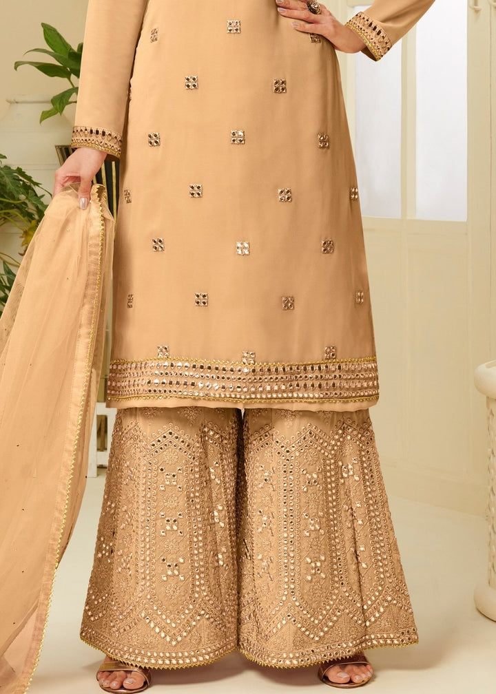 Mustard Yellow Georgette Sharara Suit with Gota work & Embroidery