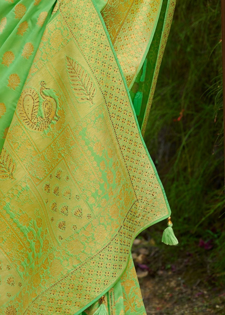 Fern Green Zari Woven Banarasi Silk Saree