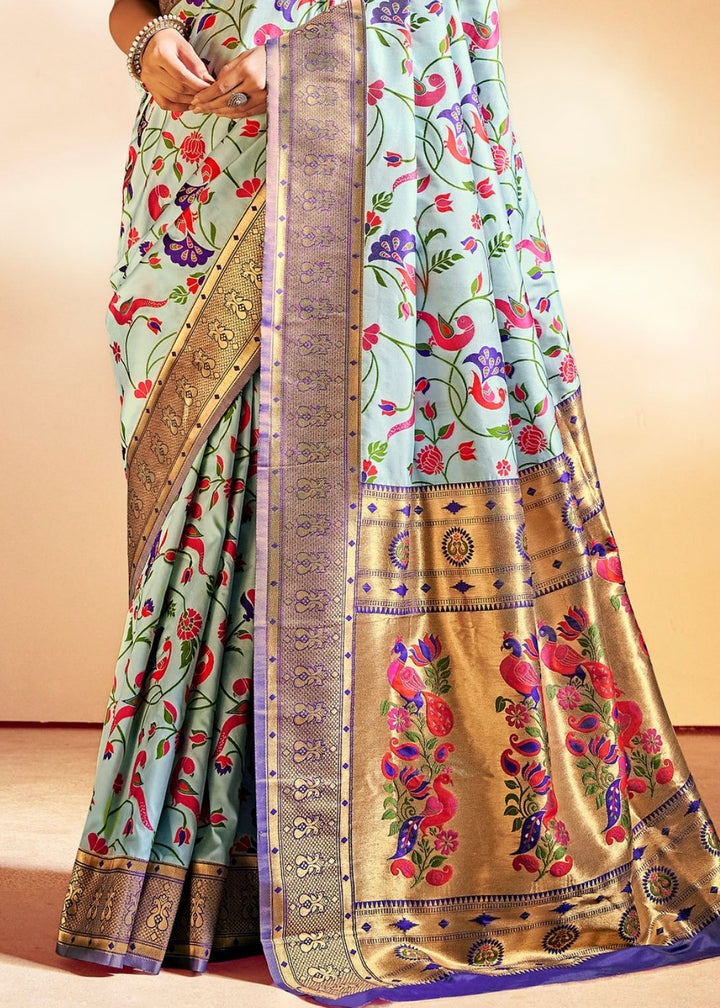 Maya Blue Woven Banarasi Paithani Silk Saree