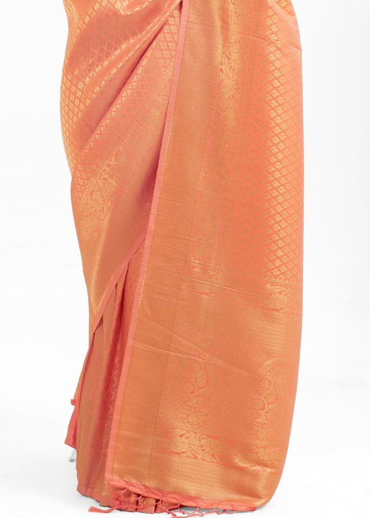 Salmon Orange Kanjivaram Soft Woven Silk Saree